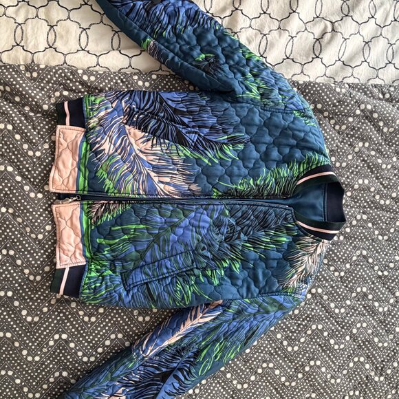 Emilio Pucci Silk Reversible Bomber Jacket Feather Print Blue Size IT 36 XS - Picture 8 of 13